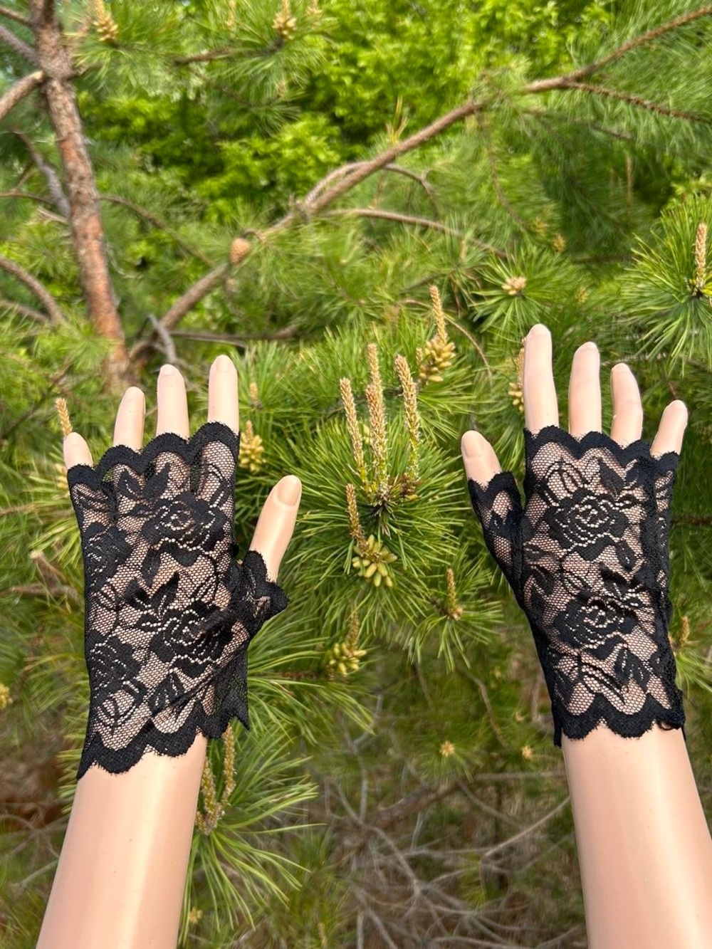 Goth Lace Fingerless Punk Gloves Casual Elastic Floral Witch Goddess
